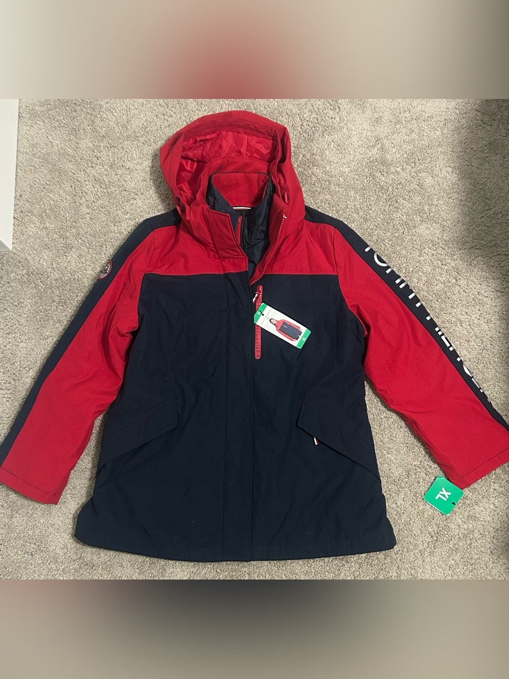 Tommy Hilfiger Women’s 3-in-1 All Weather System Hooded Jacket XL Red Navy